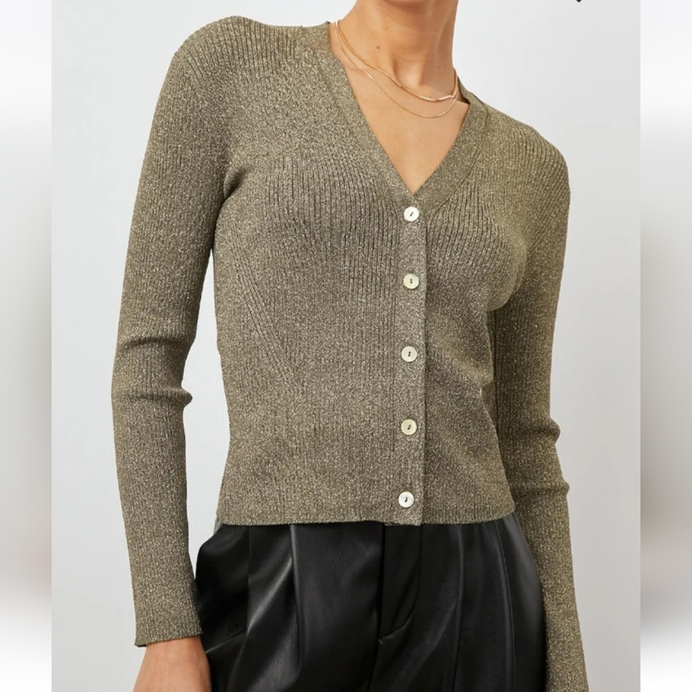 Rails Olive Sparkle V-Neck Button Cardigan
